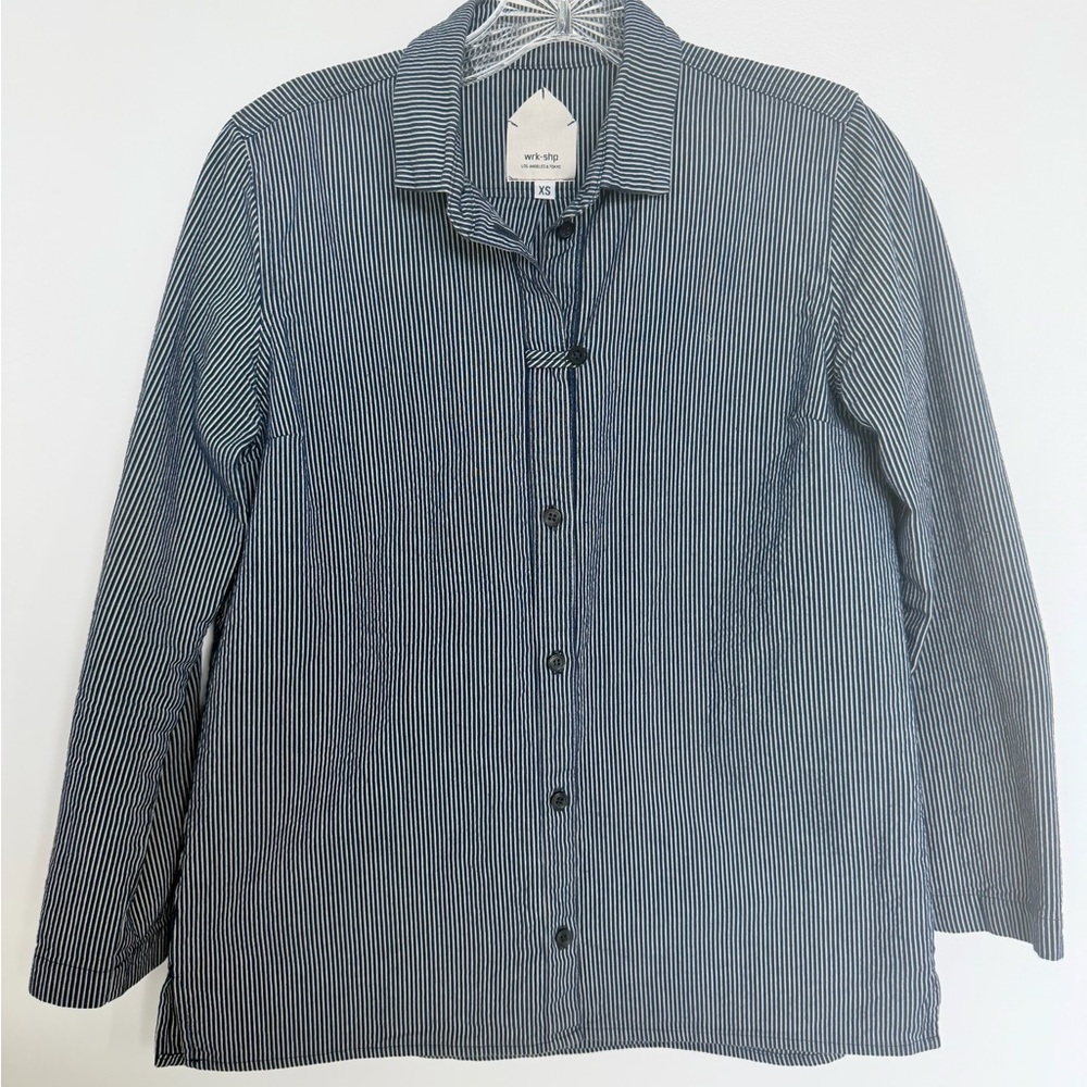 Women's Navy Striped Button Down Shirt